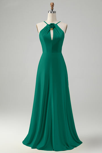 Vestido largo de dama de honor recortado de una línea amarilla con flor